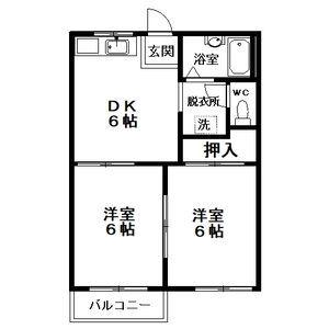 シャトー上里(2DK/2階)の間取り写真