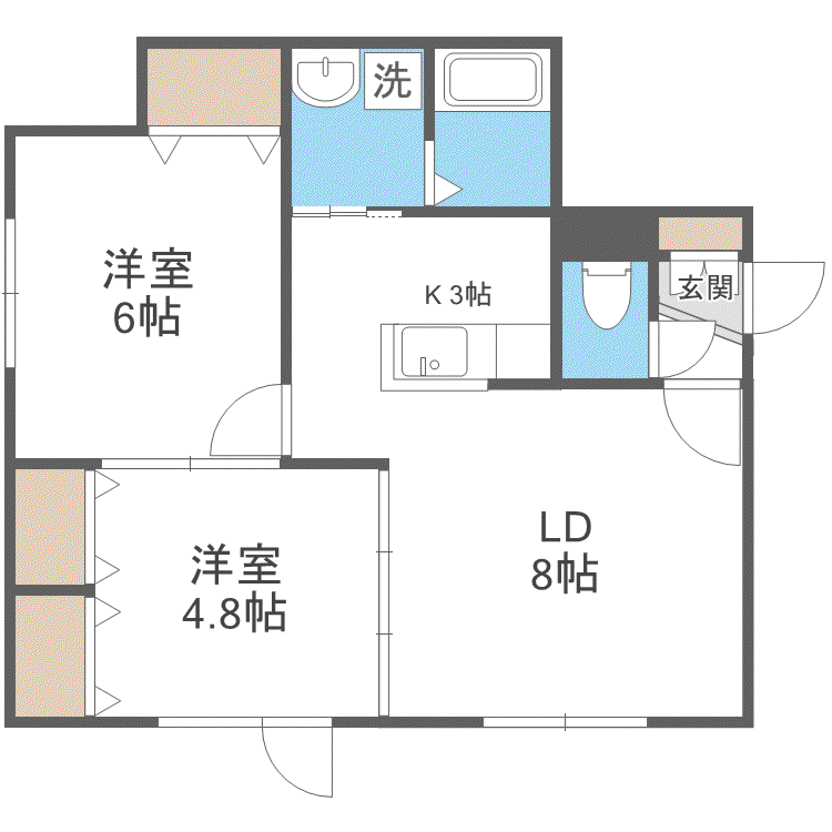 フルール川沿(2LDK/2階)の間取り写真