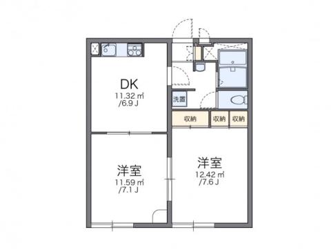 レオパレスパーシモン 辻子(2DK/2階)の間取り写真
