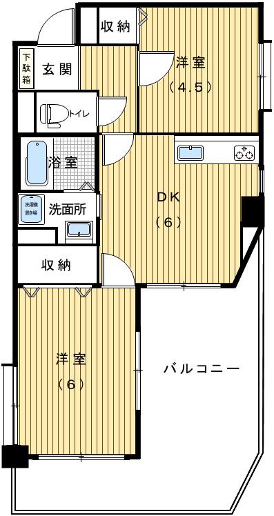 リバーサイド積田(2DK/6階)の間取り写真