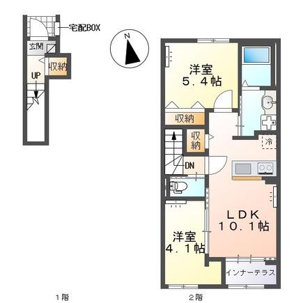 下野市下石橋アパート(2LDK/2階)の間取り写真