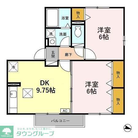 カサグランデD棟(2DK/1階)の間取り写真