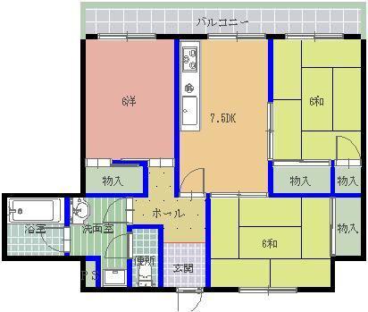 アーバンパレス米春(3LDK/9階)の間取り写真