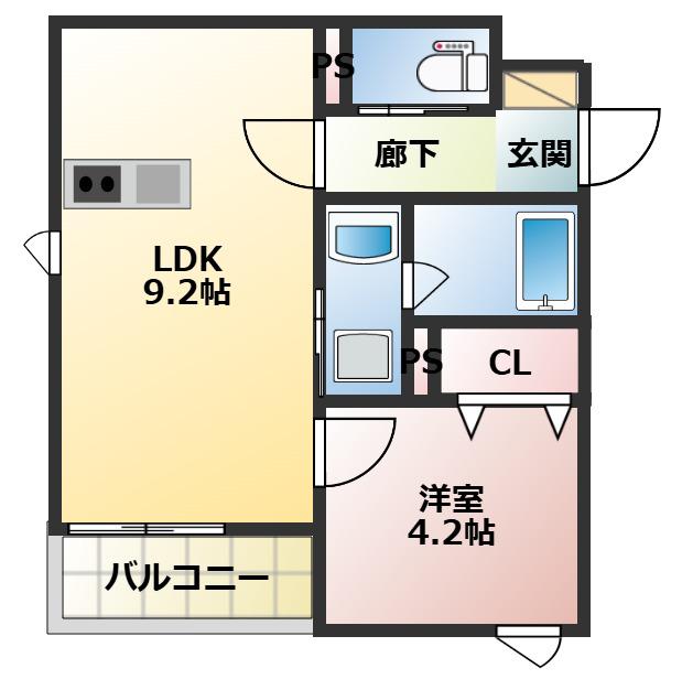 クリサンス(1LDK/2階)の間取り写真