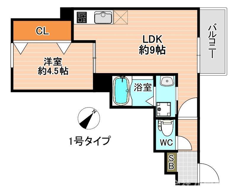 CRECIA北方(1LDK/1階)の間取り写真