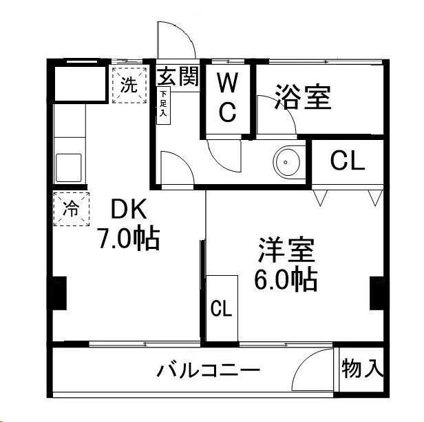 第二ショーケービル(1DK/4階)の間取り写真