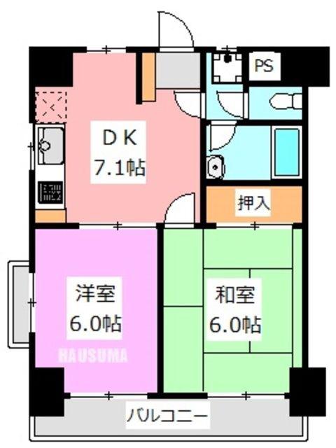 ハイネス巣鴨(2DK/5階)の間取り写真