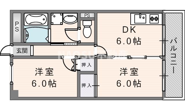ワールドハイツ 190(2DK/3階)の間取り写真