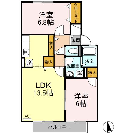 ピュアメゾン A棟(2LDK/1階)の間取り写真