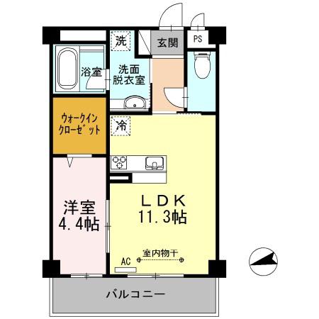 セレーナ沖浜(1LDK/2階)の間取り写真