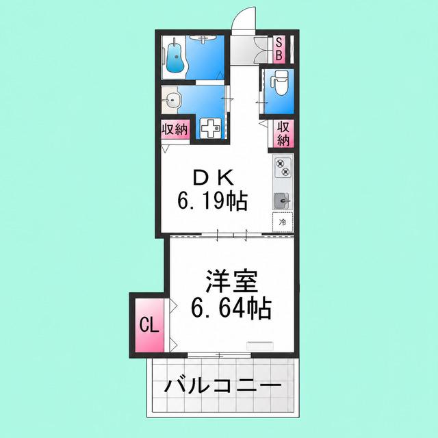 ハイツカトレヤ(1DK/14階)の間取り写真