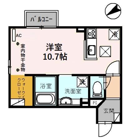 エターナル.R 2(ワンルーム/1階)の間取り写真