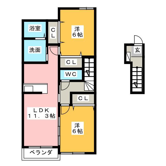 リジェール(2LDK/2階)の間取り写真