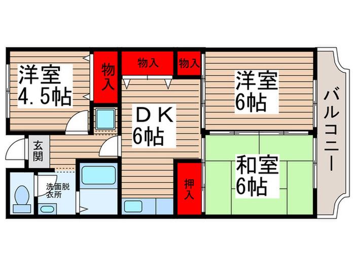 第1北小金グリーンハイツ(3DK/4階)の間取り写真