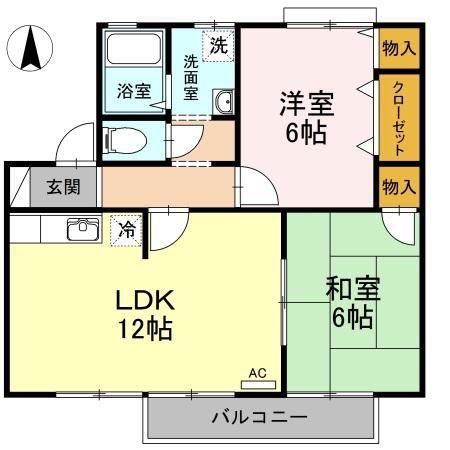 カーサ・フォンテーヌ B(2LDK/2階)の間取り写真