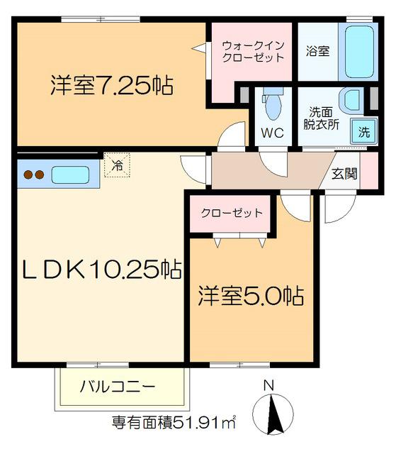 ルミエール(2LDK/2階)の間取り写真