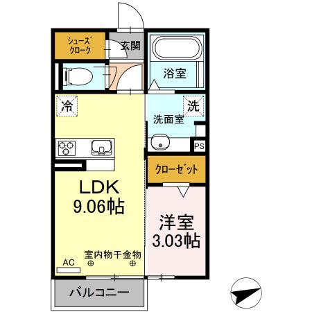 グリーンティアB(1LDK/2階)の間取り写真
