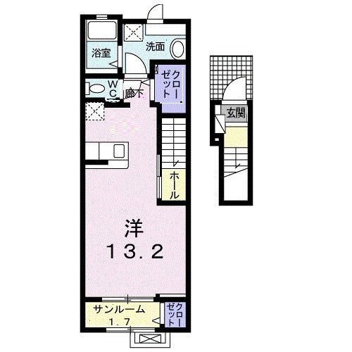リトルガーデン(ワンルーム/2階)の間取り写真