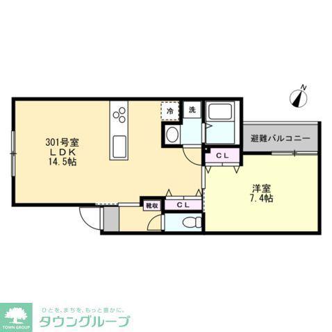 ベイルームコート辻堂(1LDK/3階)の間取り写真