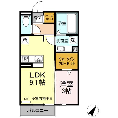 エイムII(1LDK/2階)の間取り写真
