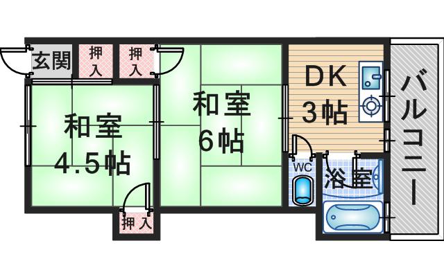 ハイツ朝日(2DK/2階)の間取り写真