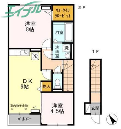 クレールカルチェVI(2DK/2階)の間取り写真