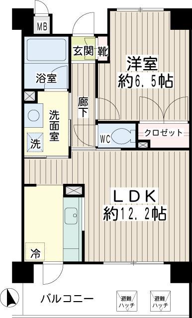 ハートレィ大師(1LDK/5階)の間取り写真