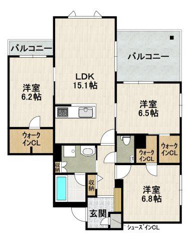 CELFENA 宝塚・川面 HAUTDEGAMME(3LDK/2階)の間取り写真