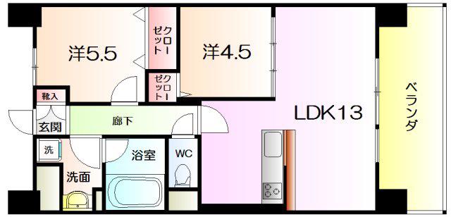 アトリエール堺寺地町(2LDK/10階)の間取り写真