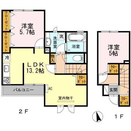 ハートランド(2LDK/2階)の間取り写真