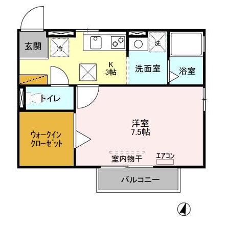モナリエ北小金A(1K/1階)の間取り写真