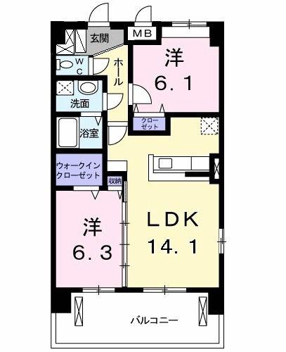 カーサ・ル・コットン(2LDK/5階)の間取り写真