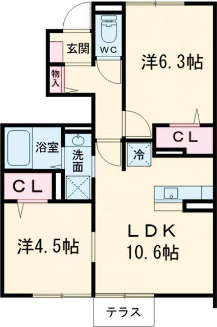 PLEASURE(2LDK/1階)の間取り写真