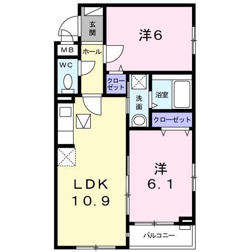 ハーモニー(2LDK/1階)の間取り写真
