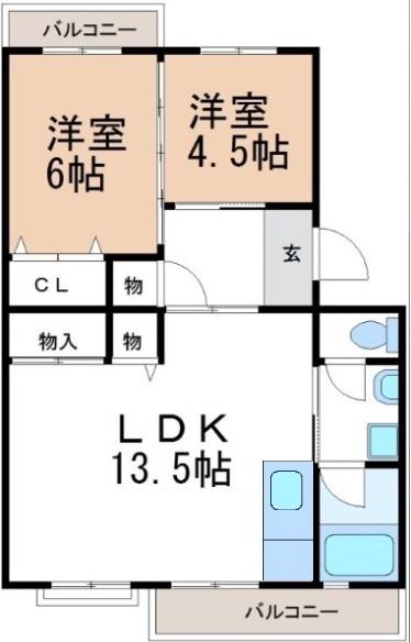 メゾン酒井A(2LDK/2階)の間取り写真