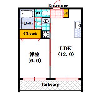 第3難波マンション(1LDK/3階)の間取り写真