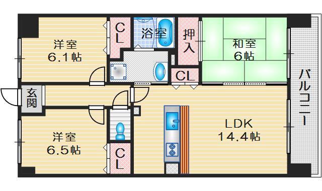 ボヌール千里中央弐番館(3LDK/4階)の間取り写真