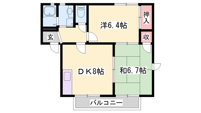 アビタシオン海浜D(2DK/1階)の間取り写真