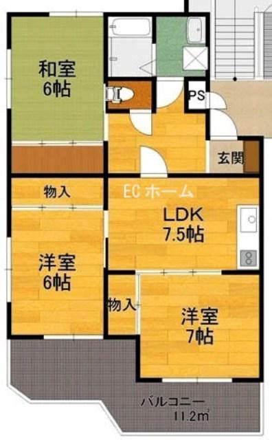 クレストハウスミュール(3DK/3階)の間取り写真