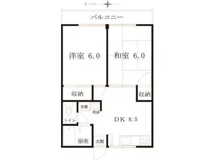 シティーハイムタカハシB(2DK/2階)の間取り写真