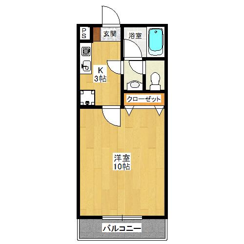 ヴィラ秋留野(1K/3階)の間取り写真