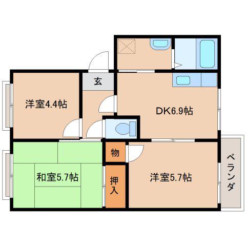アルカディアA棟(3DK/1階)の間取り写真