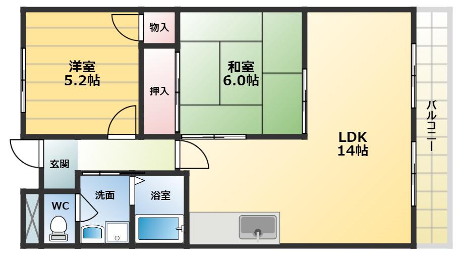 日吉壱番館(2LDK/2階)の間取り写真