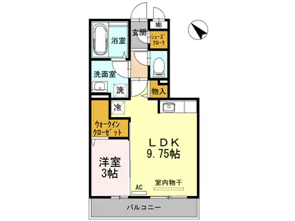 D-ROOM五福(1LDK/3階)の間取り写真