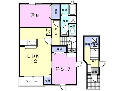セントラル・ケイB棟(2LDK/2階)の間取り写真