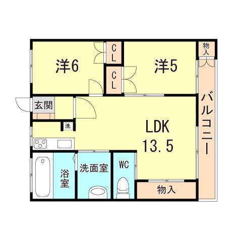 コーポ光(2LDK/3階)の間取り写真
