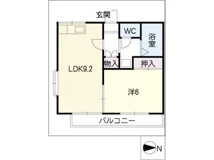 カサベルデ若田(1LDK/2階)の間取り写真