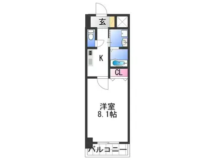シャルマンフジ和歌山駅前(1K/2階)の間取り写真
