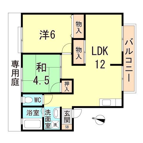 エステート桃山2(2LDK/1階)の間取り写真