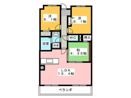 セレブコート蜆塚(3LDK/3階)の間取り写真